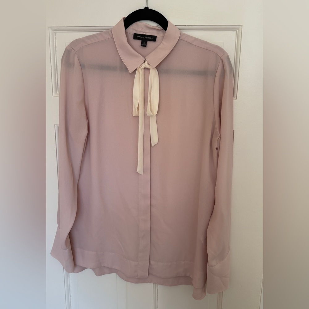 Banana Republic Blush Blouse with Removable Ivory Tie